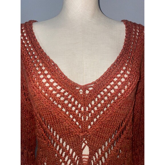 Free People Constellation Crochet Midi Sweater Dress Tunic size S Fringe Hem - Picture 3 of 13